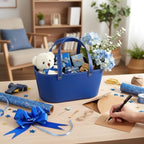 Wonderjune Empty Baskets for Gift Leather Thanksgiving Gift Bags, Blue - Image 5
