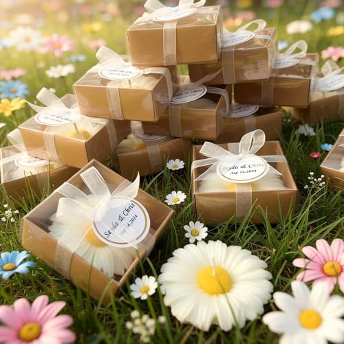 Giftsupstore Wedding Favors for Guests Bulk – 150 Set Elegant Daisy Flower Candles, Custom Bridal Shower Gifts, Baby Shower, Personalized Bachelorette Party Candle Favors, Unique Handmade Floral Decor - Image 7