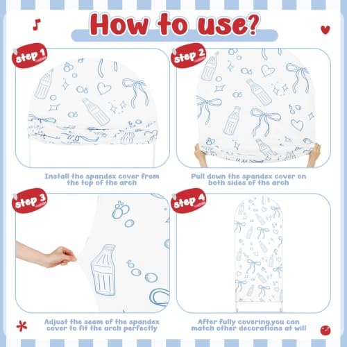 Tegeme 3 Pcs She's Ready to Pop Arch Backdrop Covers, Blue Gingham Soda - Image 3
