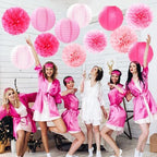 Light-Hot Pink Party-Decorations Paper-Flowers Lanterns - 29pcs Happy Banner Girl Birthday Decor Tissue Pom Poms Streamers, Bridal Baby Shower Wedding Bachelorette Valentine Hanging Supplies Hugfond - Image 5