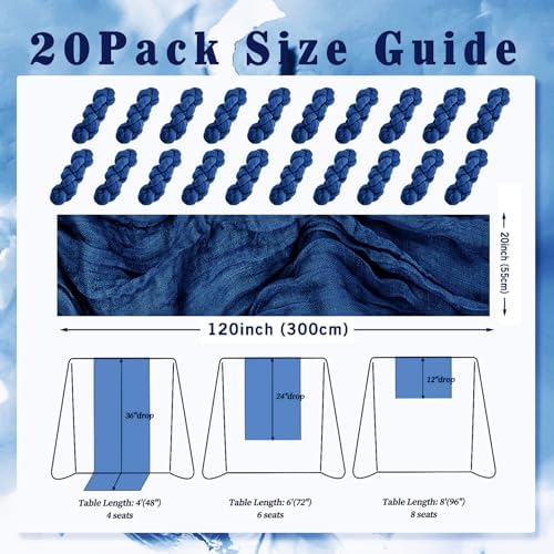 10FT 20 Pack Royal Blue Cheesecloth Table Runner 20 x 120 Inch Long Rustic Gauze Cheese Cloth Table Runner for Wedding Bridal Baby Shower Table Decorations Boho Fabric Sheer Birthday Party Table Decor - Image 2