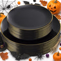 KIRE 60PCS Black Plastic Plates - Black Disposable Plates with Gold Rim - Include 30Pcs 10.25inch for Dinner and 30Pcs 7.5inch for Dessert for Wedding/Graduation/Party/Halloween by KIRE