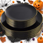 KIRE 60PCS Black Plastic Plates - Black Disposable Plates with Gold Rim - Include 30Pcs 10.25inch for Dinner and 30Pcs 7.5inch for Dessert for Wedding/Graduation/Party/Halloween by KIRE