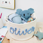 Personalized Cute Small Woven Basket with Handles, Custom Cotton Rope Room Shelf Storage Basket, Empty Decorative Gift Basket, Decorative Round Bin for Nursery Bedroom Bathroom (Style E) - Image 2