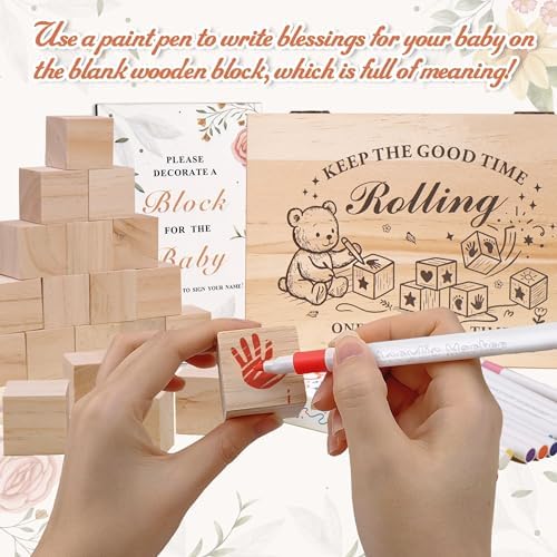 78 PCS Shower Games Sign Kit, Wooden Box and Sign, Blank Wooden Blocks for DIY Drawing, Markers, Shower Game for Gender Reveal Activity, Shower Ideas Decorations, Bear A - Image 4