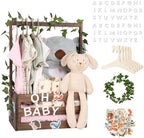 Baby Shower Gifts Basket Wooden Crate, Personalized Wooden Letters and Clothes Hangers New Born Baby Girl Boy Gifts Vine Decorations Cute Closet with Handle Pregnancy Gifts for New Mom Parents Brown by MAMBAKOTR