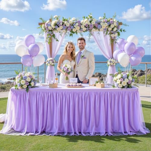 6 Pack Lavender Tablecloths for 6 Foot Rectangle Tables Tulle Tablecloth Light Purple Table Cloth Rectangle 6ft Spandex Lilac Table Cover for Baby Shower Birthday Party Wedding Banquet Table Skirt - Image 2