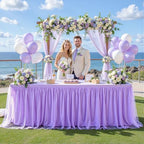 4 Pack Lavender Tablecloths for 8 Foot Rectangle Tables Tulle Tablecloth Light Purple Table Cloth Rectangle 8ft Spandex Lilac Table Cover for Baby Shower Birthday Party Wedding Banquet Table Skirt - Image 2