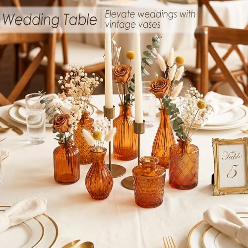 Brown Glass Bud Vases Set of 12, Mini Flower Vase for Centerpieces, Small Amber Bud Vases in Bulk for Wedding Decorations, Vintage Vase for Table, Recepetion, Home Décor - Image 2