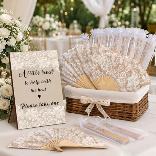 Leinuosen 51 Pcs Wedding Favors for Guests Bulk Vintage Lace Paper Fans - Image 4
