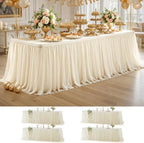 Wish Care 4 Pack Light Champagne Tulle Table Cloth for 8 Foot Rectangle Tables Tulle Tutu Skirt Stretch Fitted Tablecloth Wrinkle Free Ruffle Table Cover for Party Wedding Birthday Banquet Decorations by WishCare