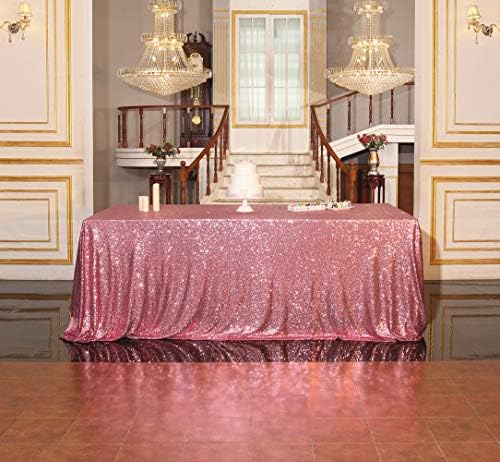 SquarePie Sequin Tablecloth 90x132 Inch Fuchsia Pink for Wedding Party - Image 3
