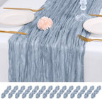 14 Pack Dusty Blue Cheesecloth Table Runner 17x108 Inch Semi Sheer Boho Gauze Cheese Cloth Fabric Table Runners, for Wedding Party Baby Shower Birthday Home Decor Garden Farmhouse by Unknown