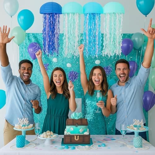 Baquler Set of 12 Jellyfish Party Decoration Blue Paper Lanterns - Image 2