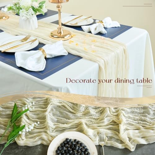 Sioloc 10 Pack Beige Cheesecloth Table Runner 120'' x 35'',Spring Easter Decor Soft Gauze Boho Wedding Table Decor for 10ft Table Birthday Party,Baby Shower, Bridal Shower, Home & Event Decor - Image 3