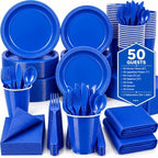 Tinybee 352 Pcs Blue Plastic Plates, Disposable Dinnerware Set for 50 by Tinybee
