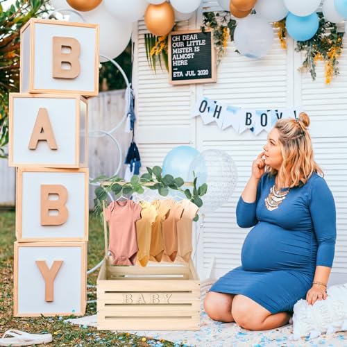 Suzile Baby Shower Crate Wooden Closet Baby Basket Gift,Wood Color - Image 5