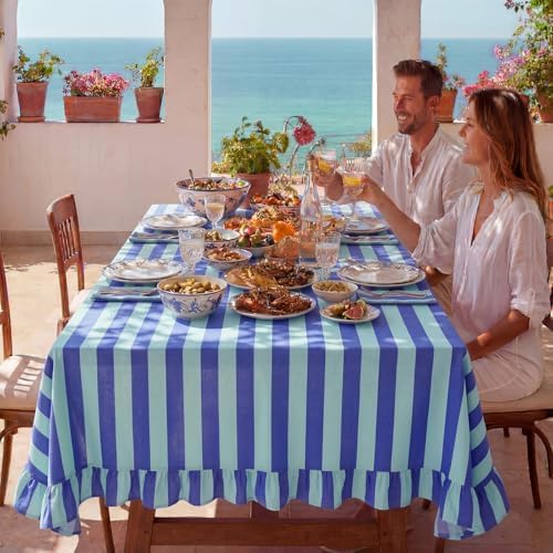 Tudomro Striped Tablecloth, Rectangle, Cobalt, Sky Blue, 60'' X 120'' - Image 5
