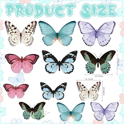 30 Pcs Large Butterfly Party Decoration 3D Vintage Hanging - Image 3
