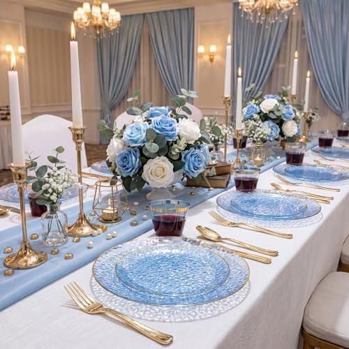 175PCS Blue Plastic Plates for 25 Guests, Disposable Plates for Party, Heavy Duty Disposable Plate Set Include: 25 Dinner Plates, 25 Dessert Plates, 25 Cups and Cutlery for Wedding & Party - Image 6