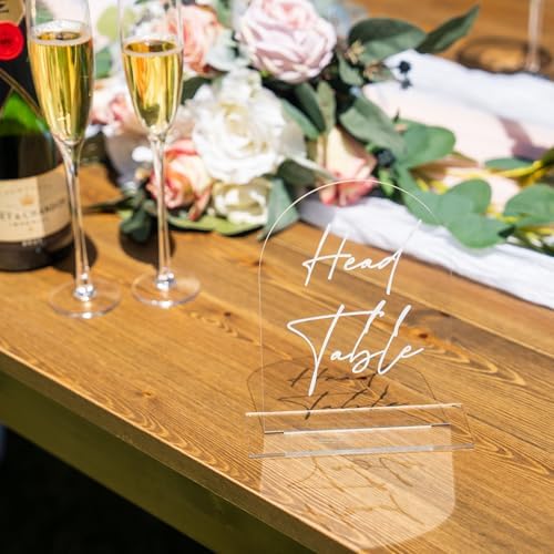 Clear Arch Acrylic Table Numbers for Wedding Reception - 5" x 7" White Font Centerpiece Set with Holder Stands & Head Table Sign - Anniversary, Event, Party, Wedding set 1-15 - Image 6