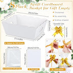Fuyoooo 8 Pack White Basket for Gifts Empty to Fill, 10" x 8" Thick Sturdy Kraft Scalloped Edge Gift Basket with Handle, 8 Wrap Bag 8 Bow 16 Tissue Paper for Christmas Wedding Birthday Wrapping Gift - Image 2