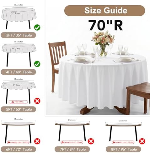 Fitable 6 Pack Burgundy Tablecloths 70 Inch Round for 36"-48" Tables - Image 5