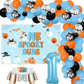 Halloween 1st Birthday Decorations Boy Blue - One Spooky Dude Backdrop with Balloon Arch Kit, Highchair Banner, Cake Topper Foil Balloon for Spooky First Birthday Party Supplies by Funmemoir