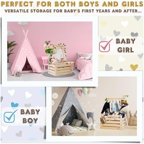 Wooden Baby Shower Crate Closet with Clothes Hangers & Dividers, Large Gift Basket for Boys & Girls, Wood Box Storage & Display with Handles & Ivy Garland, Welcome Gifts for New Parents. - Image 6