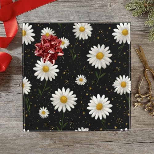susiyo 2 Rolls White Daisies on Black Background Birthday Wrapping Paper Roll - Mini Wrapping Paper for Christmas, Party, Holiday, Father's Day, Baby Shower,Wedding - Image 3