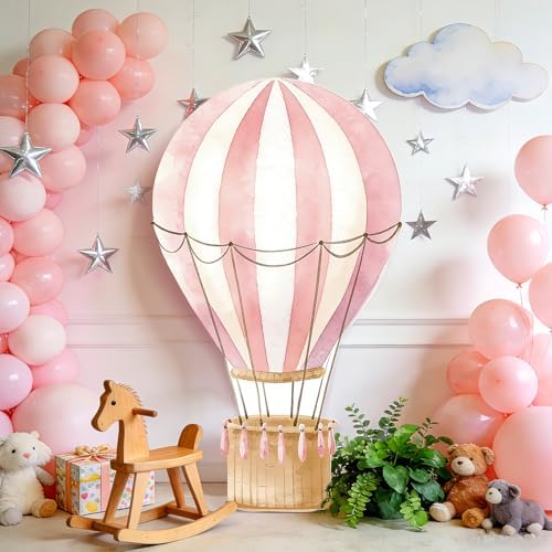 2.9 ft x 4.9 ft Hot Air Balloon Baby Shower Decorations, Large Pink Hot Air Shaped Cardboard Cutout, Life-Size Standup Photo Booth Props for Birthday Party Celebration Backdrops Decor - Image 5