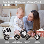 Pine Bunny Montessori 9-in-1 Newborn Sensory Toy Set for 0+ Months Plush Bed Wrap Vision Ball, Black & White Cards Mirror Bed Surround Elephant Teether Educational Learning Tummy Time Development Toys - Image 5