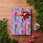 Personalized Gift Wrap Paper with Picture, Happy Birthday with Name Photo Purple Custom Photo Gift Wrapping Paper Roll for Boys Girls Kids Baby Shower Anniversary 58x23 3 Rolls - Image 4