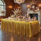 Wish Care Gold Satin Table Clothes for 6 Foot Rectangle Tables - 6FT Wrinkle Resistant Glitter Rectangle Tablecloths, Party Table Covers for Wedding Banquet, Baby Shower, Birthday, Holiday Dinner - Image 2