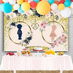 Gender Reveal Backdrop 12x8ft Navy and Blush Flower Gold Dots Photography Backdrop He or She What Will Baby Be Gender Reveal Party Backdrop Kids Newborn Portrait Photo Backdrop - Image 2