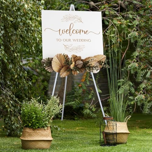 NianFeng Wooden Easel Stand for Sign, Easel Display Stand Floor for Wedding Sign with Adjustable Tray, 63-Inch, Tripod A-Frame Poster Light Duty, Welcome, Art Show & Baby Shower (White) by nianfeng