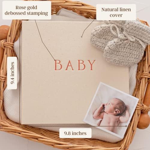 Peachly Unisex Baby Memory Book, Minimalist Baby First Year Keepsake for Milestones, Simple Baby Scrapbook for Boy Girl Milestones, Natural Linen (Haven) - Image 2