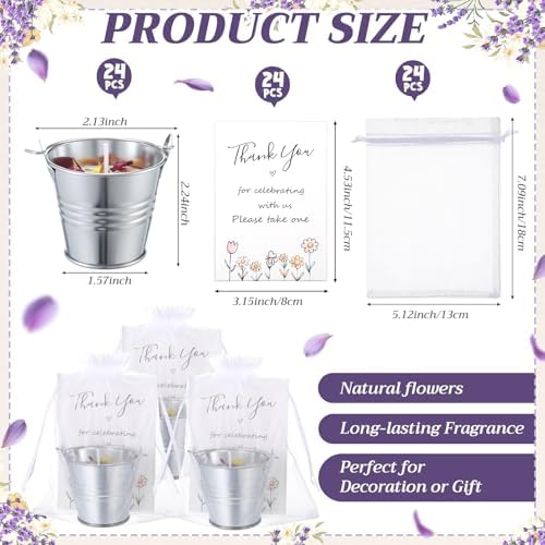 Treela 24 Sets Scented Candle Gift Mini 1.8 oz Lavender Soy Wax Iron Bucket Aromatherapy Candle with Dried Flower Thank You Card for Baby Shower Bridal Wedding Birthday Party Favor Guest - Image 2