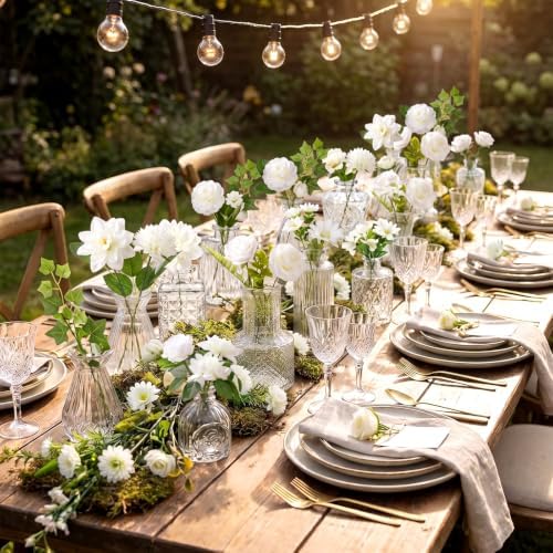 36 Pcs Artificial Flowers Table Centerpiece, White Bloom, Clear - Image 3