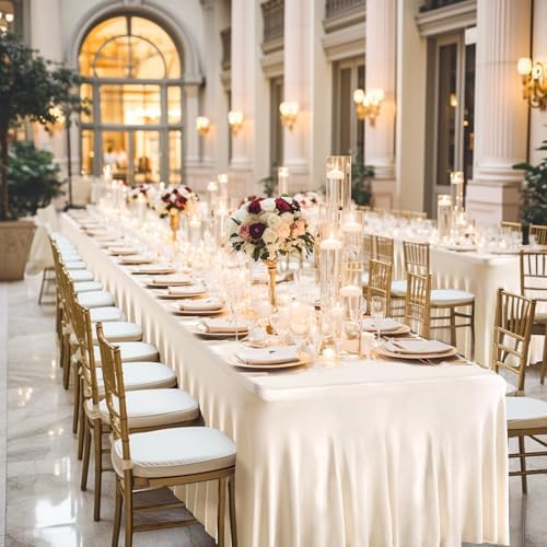 6 Packs Ivory Table Clothes for 8 Foot Rectangle Tables, One-Piece Wrinkle Resistant Stretch Spandex Table Covers with Skirt for Event Banquet Wedding Birthday Party - Image 6