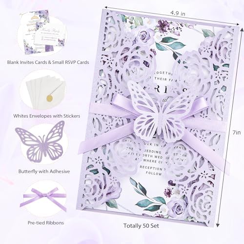 Purple Butterfly Laser Cut Wedding Invitations 50pcs Custom Invitation Card - Image 2