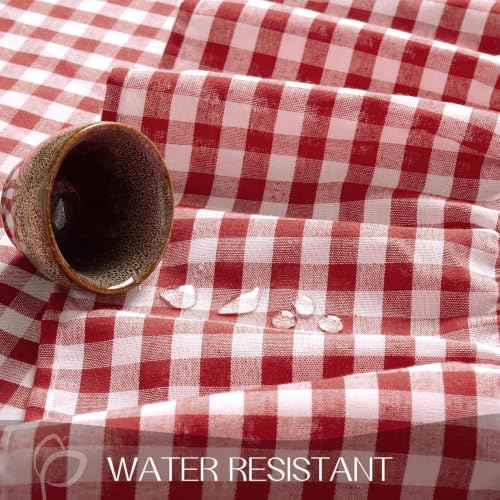 Romanstile Gingham Ruffled Tablecloth Rectangle, 60 x 120 Inch, Red - Image 3
