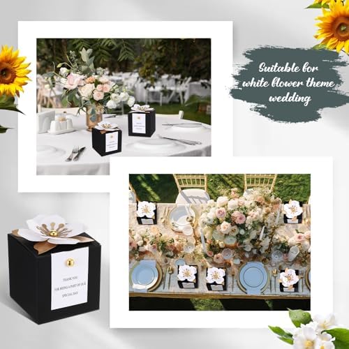 Affrolling 50 Pcs Wedding Favor Boxes, Square Flower Gift Box Party, Black - Image 6