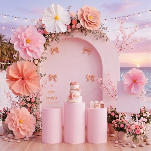 6 Pcs Pink Giant Paper Flower 28'' 24'' Large Tissue Paper Flower for Wall Pink Floral Decorations Large Hanging Tissue Pom Poms for Wall Wedding Bridal Baby Shower Tea Party Nursery - Image 2