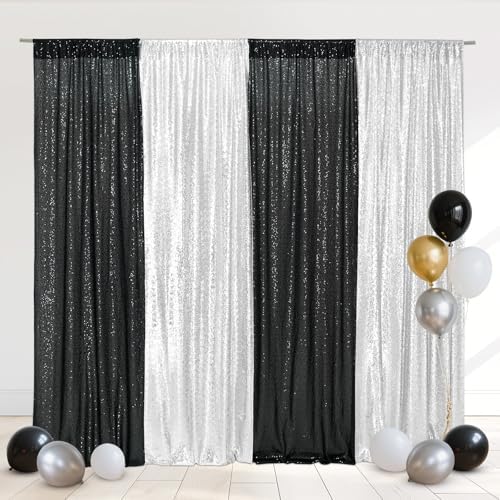 Eternal Beauty Black & Silver Sequin Backdrop Curtains, 4 Panels 2x8FT by EternalBeauty