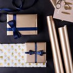 WRAPAHOLIC Navy Wrapping Paper Set - Gold and Navy Wrapping Paper Bundle with Gift Bow & Ribbon & Tag & Sticker, Perfect for Christmas, Birthday, Holiday, Father's Day, Baby Shower - Image 2