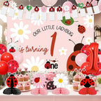Ladybug First Birthday Decoration Our Little Ladybug Is Turning One Backdrop Photo Banners Pink Little Bug Daisy Honeycomb Centerpieces Cake Topper Balloons for Girls Insect Themed Party Supplies - Image 3
