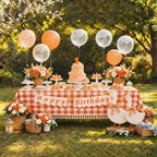 Orange Gingham Tablecloth Rectangle, Cotton Linen Checkered, 55x120 Inch - Image 7