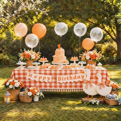 Orange Gingham Tablecloth Rectangle, Cotton Linen Checkered, 55x106 Inch - Image 7