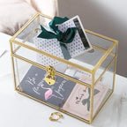 Glass Wedding Card Box with Slot and Lock, Large Clear Card Box Gold Brass Gift Card Storage Box with Lock for Wedding Receptions, Baby Shower, Birthday Party, Bridal Shower - Image 2